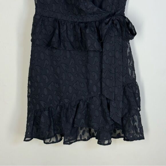 TEN SIXTY SHERMAN Wrap Mini Dress Sheer Burnout Ruffle Romantic Goth M - Picture 9 of 10